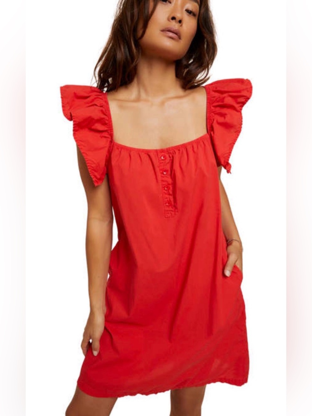NWT NATION LTD OPHELIA A LINE RUFFLE MINI DRESS -CHERRY BOMB RED SIZE XS